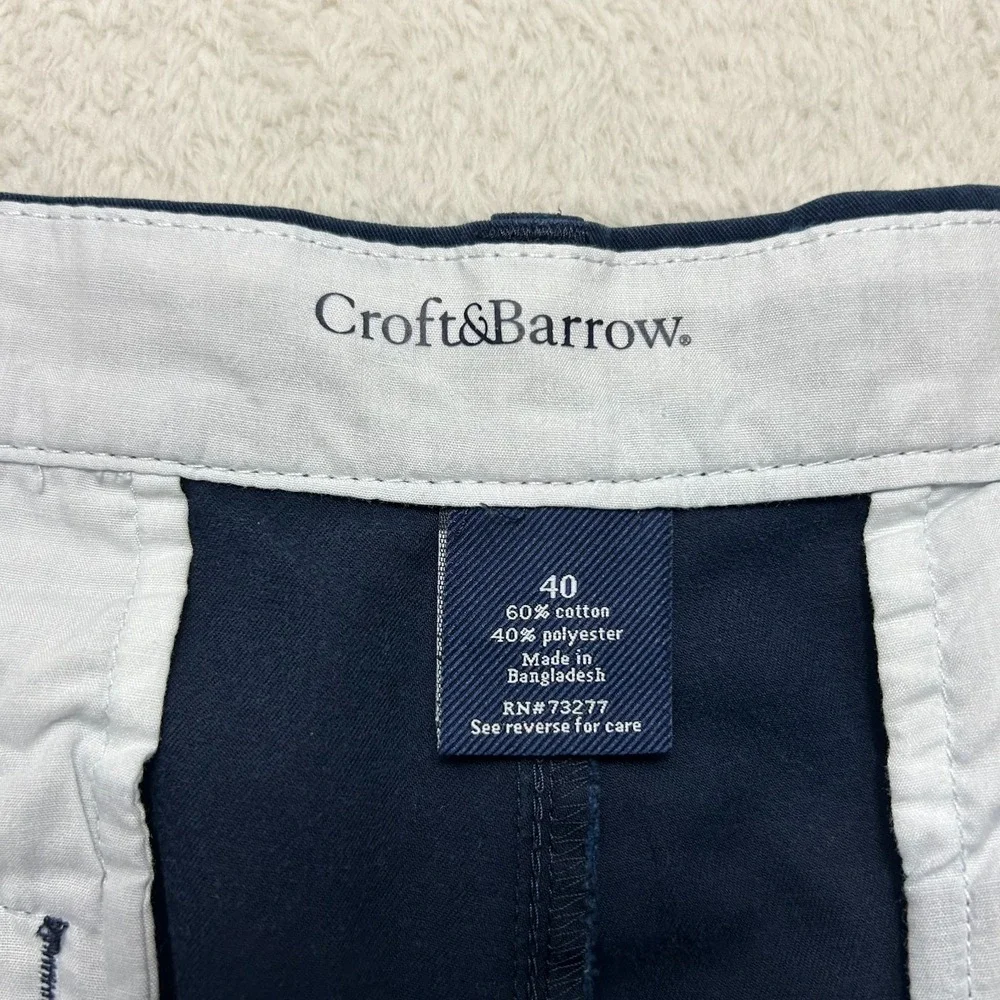 Croft & Barrow Chino Shorts Mens 40 Navy Blue Flat Front Classic Comfort Pockets
